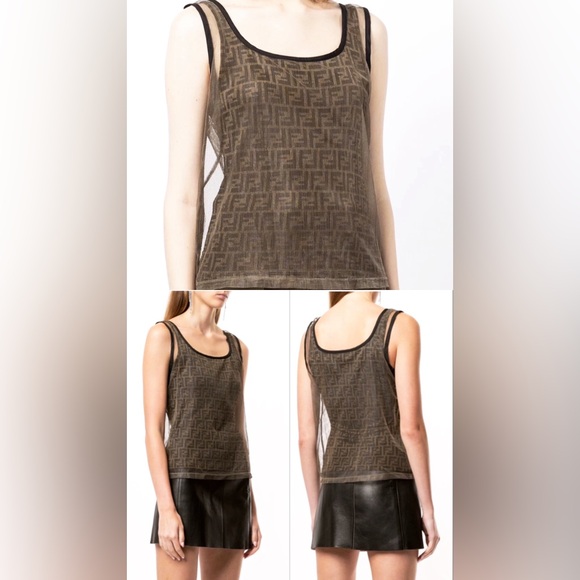 Vintage 90’s Fendi Mesh Overlay Logo Tank - Picture 6 of 13